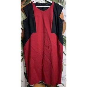 Eloquii Size 24 Colorblock Red and Black Cap Sleeve Back Zip Sheath Dress Lined